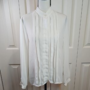 Elegant Cream White Pleated Blouse Vintage 14